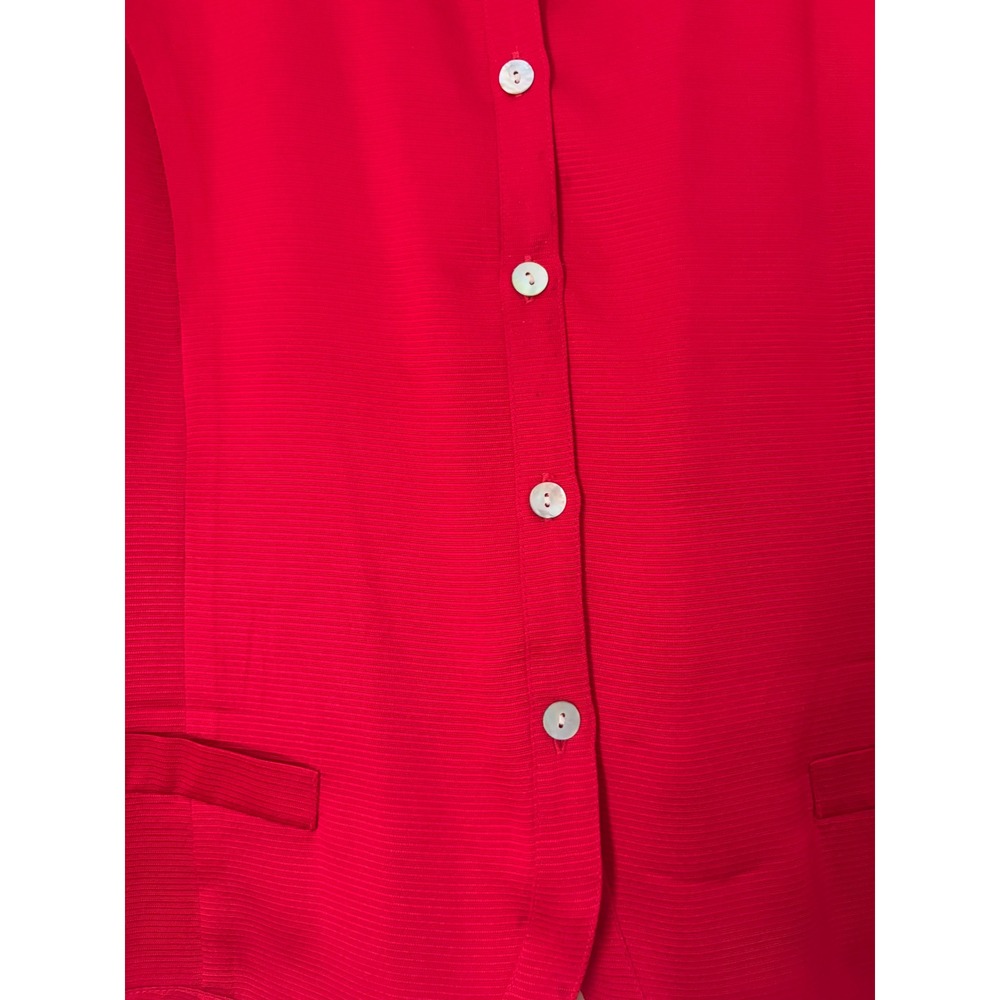 Vintage Alexandria Red Silk Blouse Button Front Ribbed Texture Top Size 10 - Picture 3 of 9